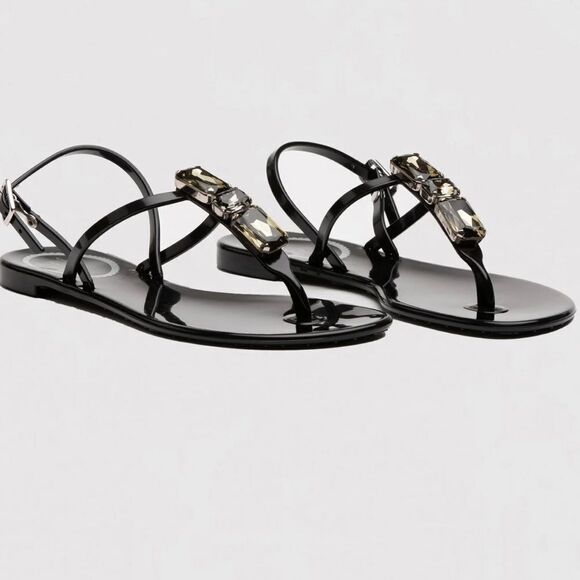 TARA GRINNA SWIMWEAR LLARIA JELLY SANDALS Back Strap Crystals Black 39 - Picture 1 of 9